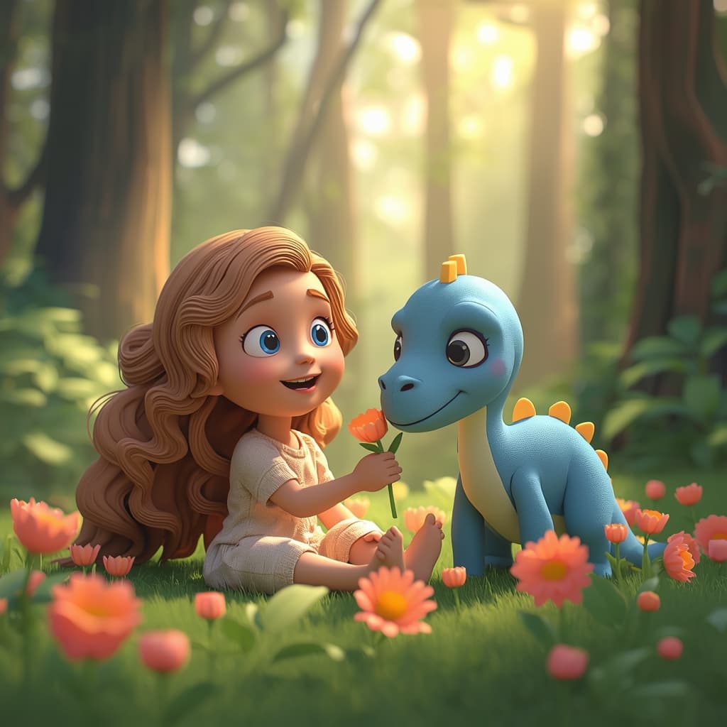 Page 6 preview with Laylay and dinosaur exploring colorful flowers